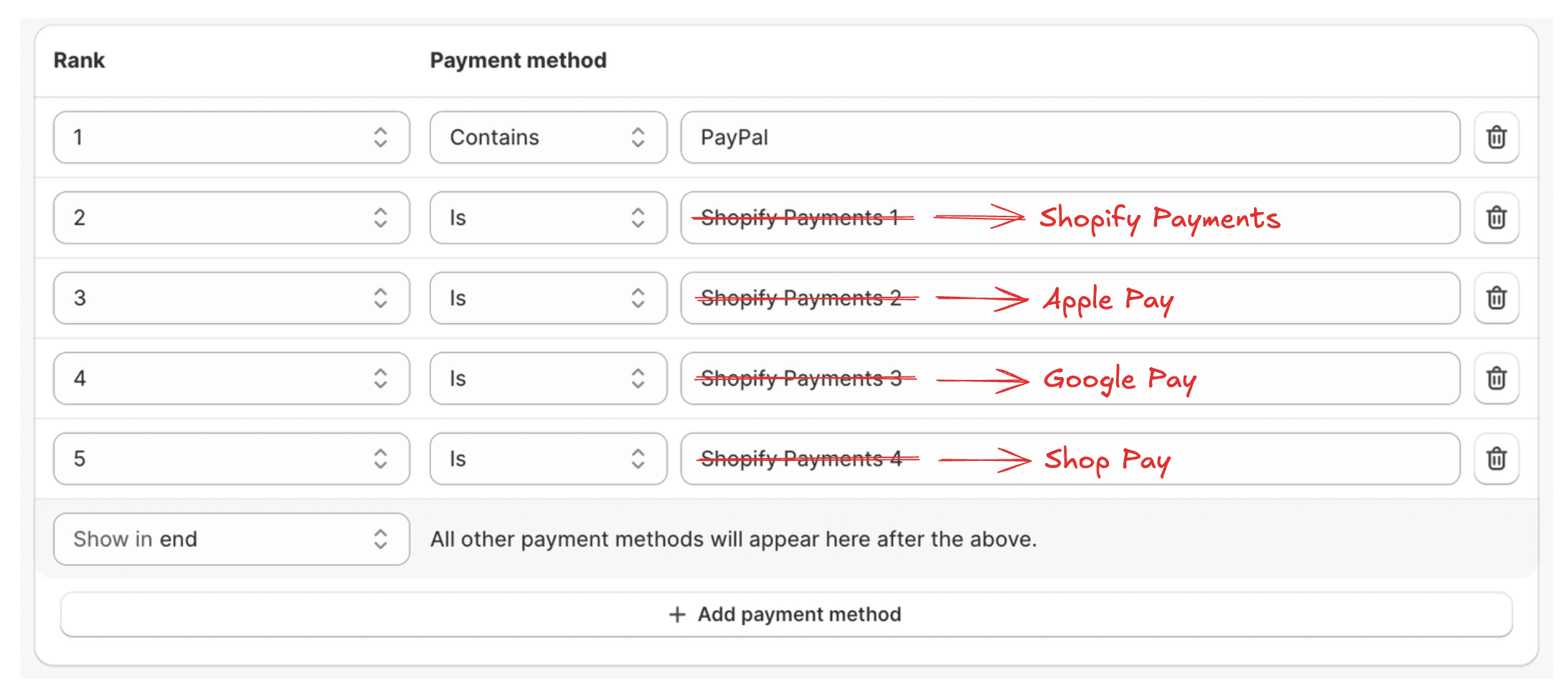 Wallet payment names update