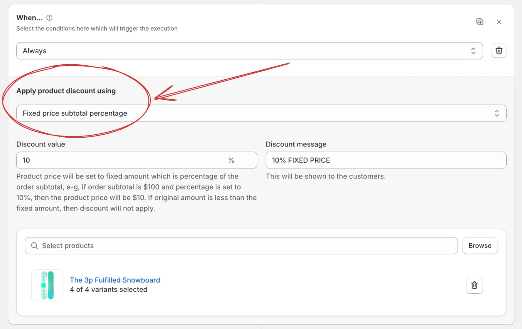 Set fixed price by subtotal percentage of order amount